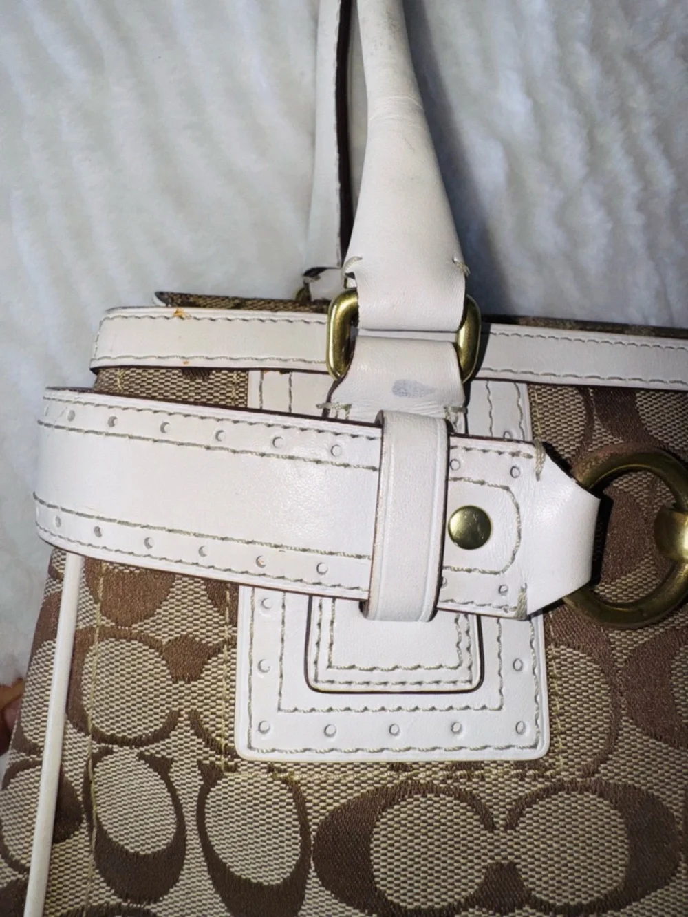 Vintage Coach Signature Canvas Satchel in Khaki and White Trim - Picture 6 of 16